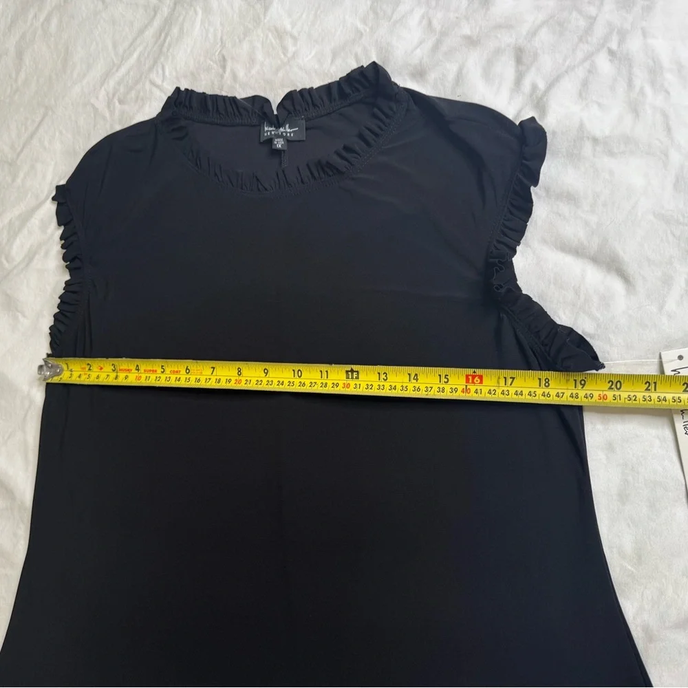 Nicole Miller New York 1X Black Ruffle Mock Neck Sleeveless A-Line Dress Stretch - Picture 10 of 12